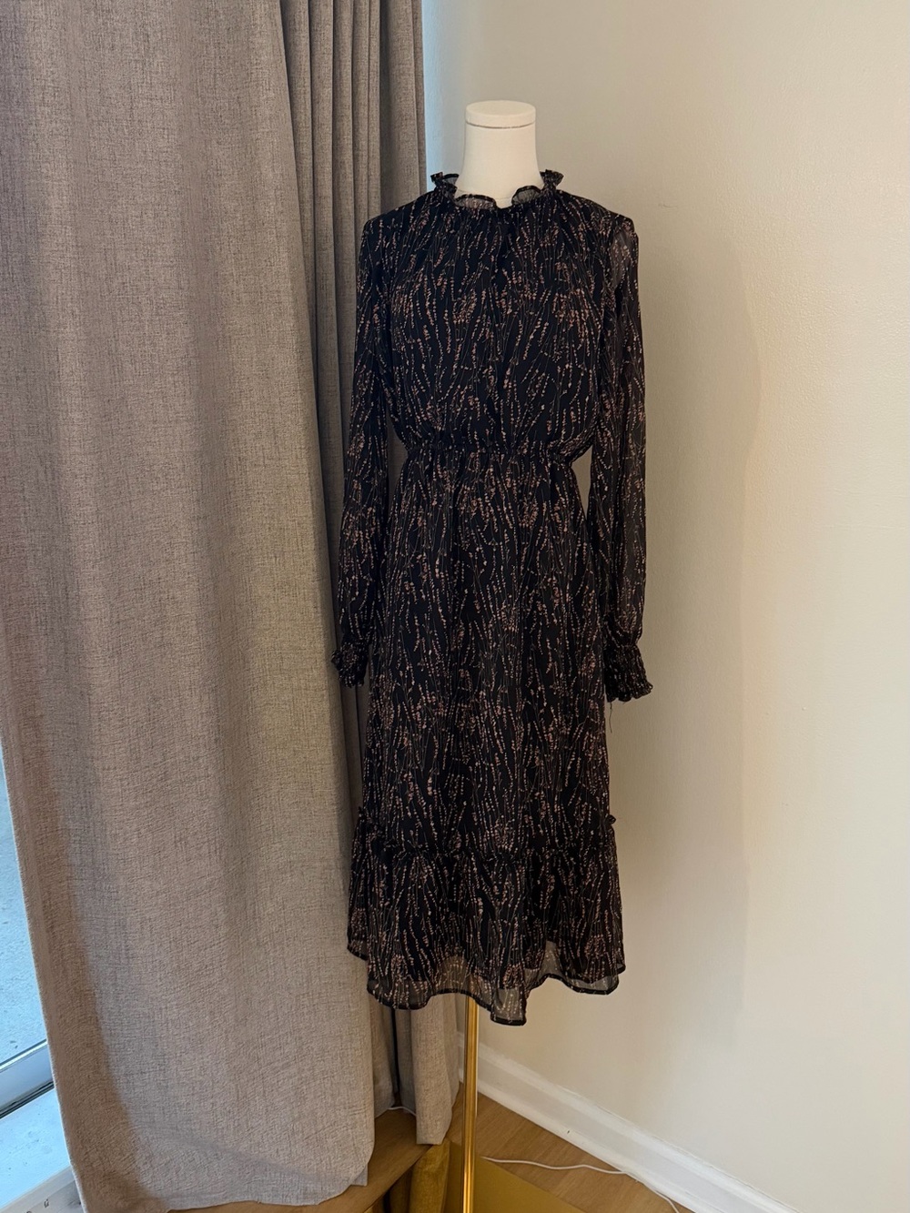 Boheme Black Midi Dress with Copper Print